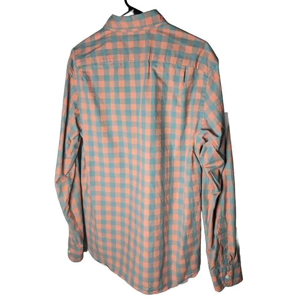 J Crew L button down plaid Shirt Mens Pinkish Blue Button Up‎ Long Sleeve